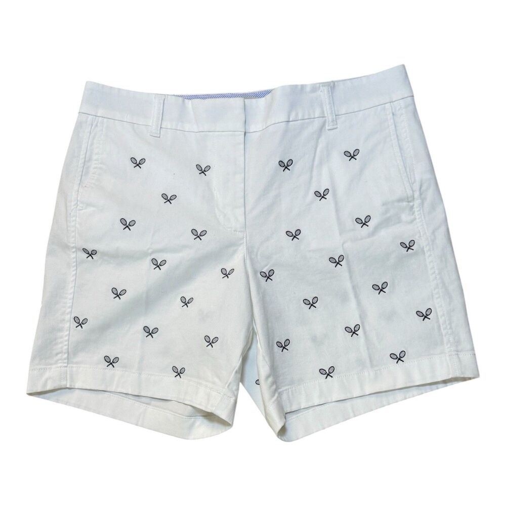 J. Crew White Embroidered Chino Shorts WOMEN'S SZ 10 Tennis Preppy Country Club